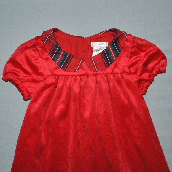 Max Studio Kids Dress Size 24 Months Red Velour Holiday Dress w/ Plaid Collar - Picture 5 of 9
